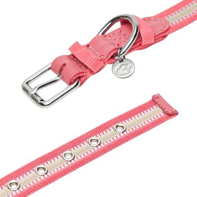 Show full view: Dogs & Cats & Co. 3M Reflective Leather & Polyester Striped Genuine Dog Collar, Pink, Small: 15-in neck, 3/4-in wide slide 5 of 7