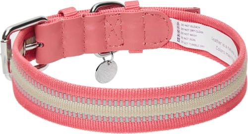 Show full view: Dogs & Cats & Co. 3M Reflective Leather & Polyester Striped Genuine Dog Collar, Pink, Small: 15-in neck, 3/4-in wide slide 4 of 7