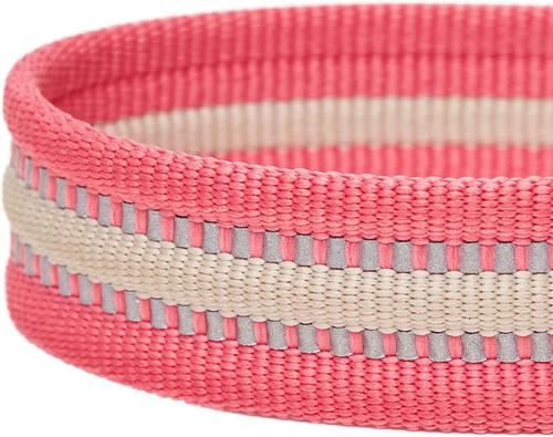 Show full view: Dogs & Cats & Co. 3M Reflective Leather & Polyester Striped Genuine Dog Collar, Pink, Small: 15-in neck, 3/4-in wide slide 6 of 7