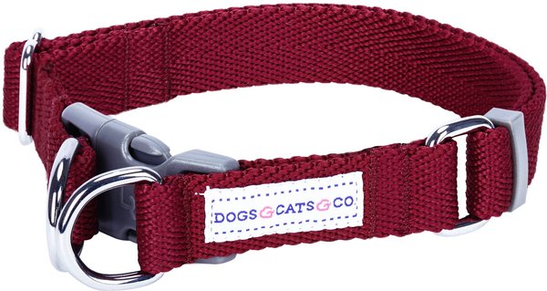 Dogs & Cats & Co. Classic Double D-Ring Safety Polyester Dog Collar, Burgundy, Large: 26-in neck, 1-in wide