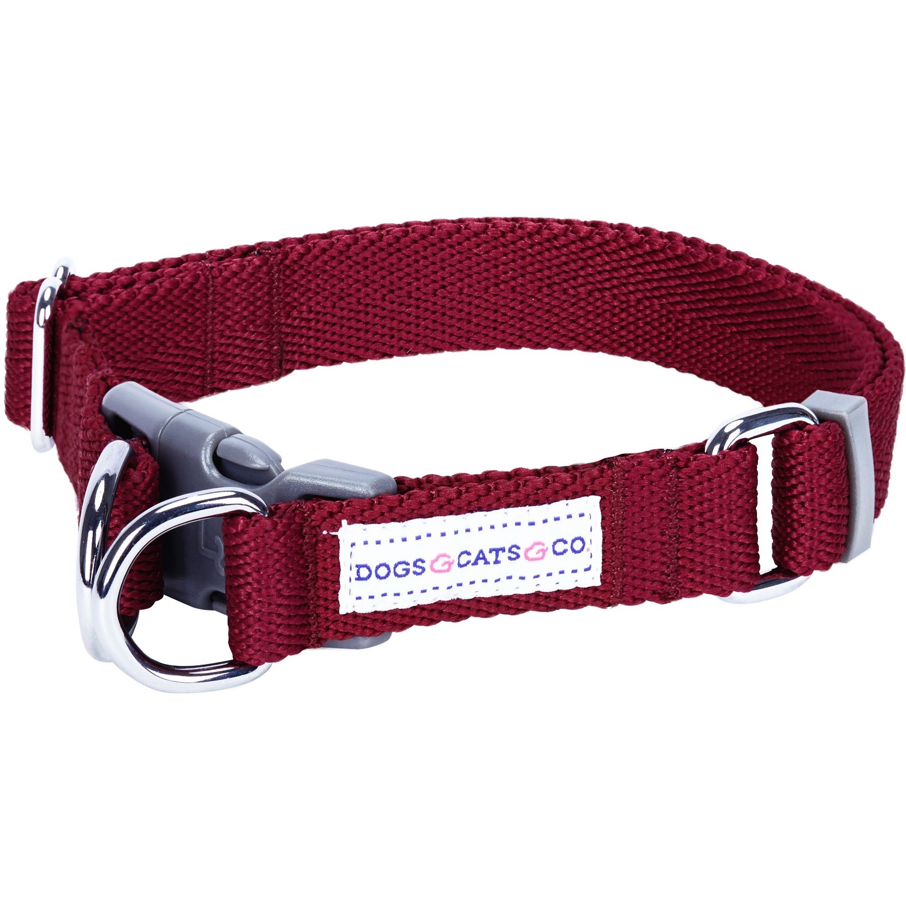 Dogs & Cats & Co. Classic Double D-Ring Safety Polyester Dog Collar, Burgundy, Large: 26-in neck, 1-in wide