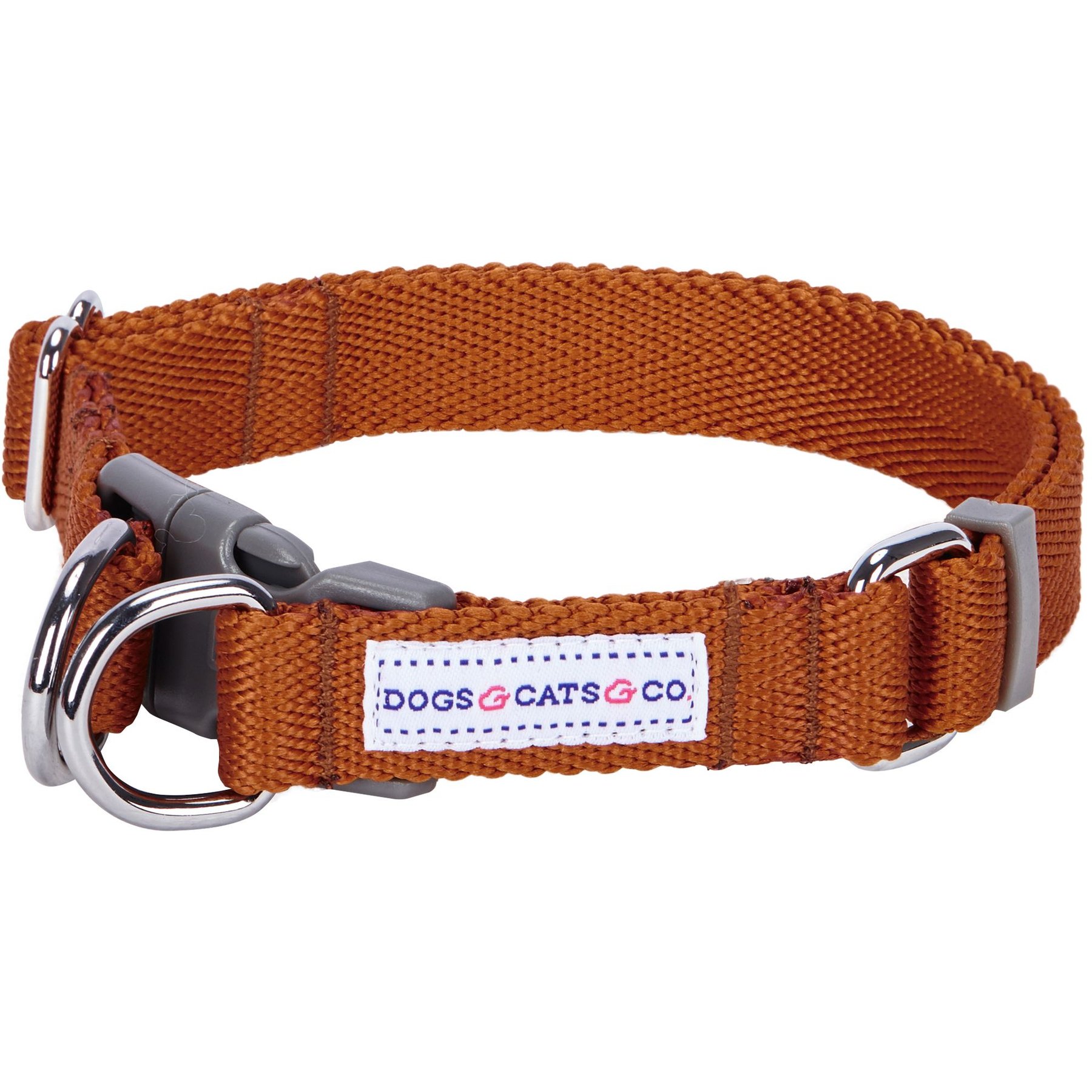 Dogs & Cats & Co. Classic Solid Color Polyester Dog Collar, Caramel, Small: 16-in neck, 5/8-in wide