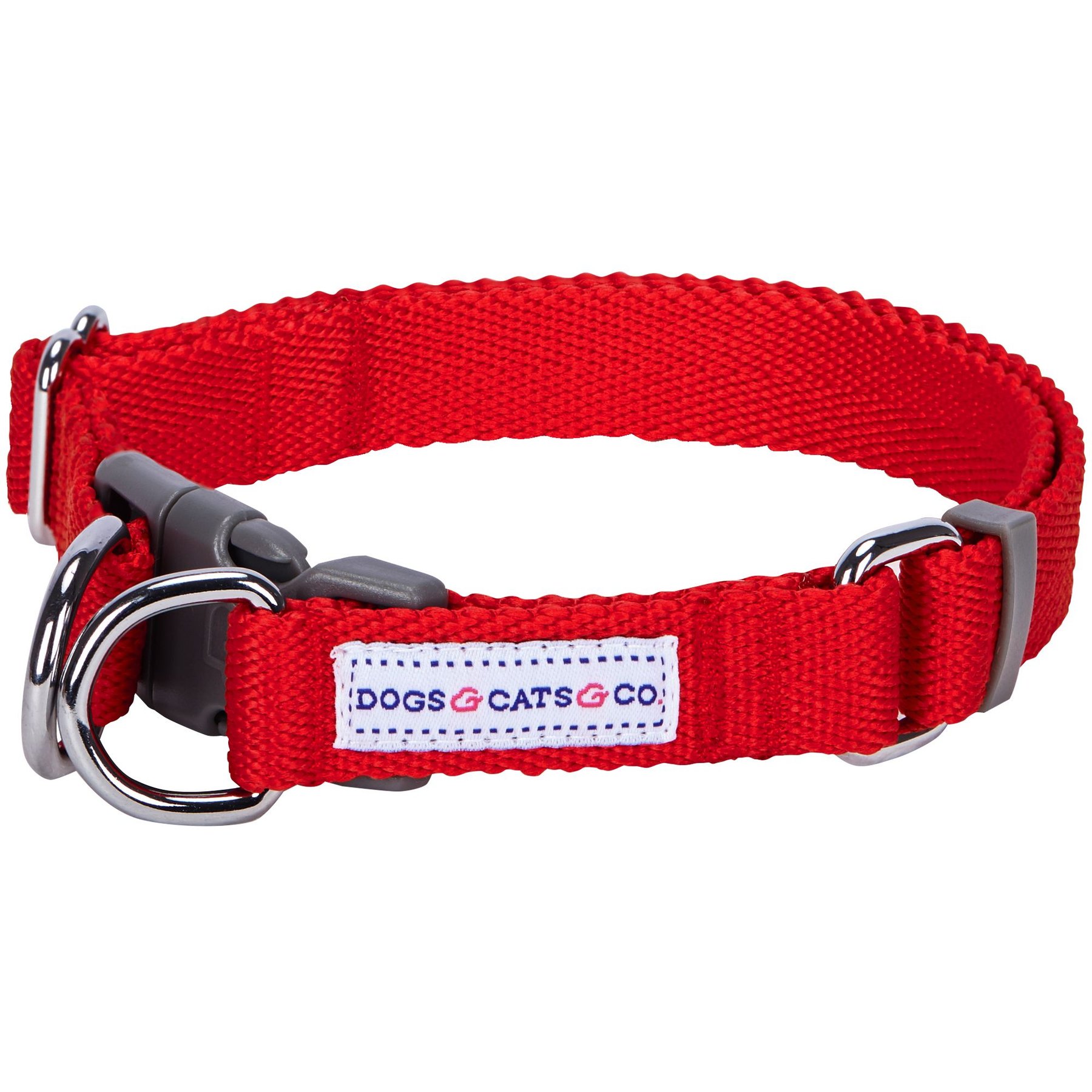Dogs & Cats & Co. Classic Solid Color Polyester Dog Collar, Fiery Red, Small: 16-in neck, 5/8-in wide