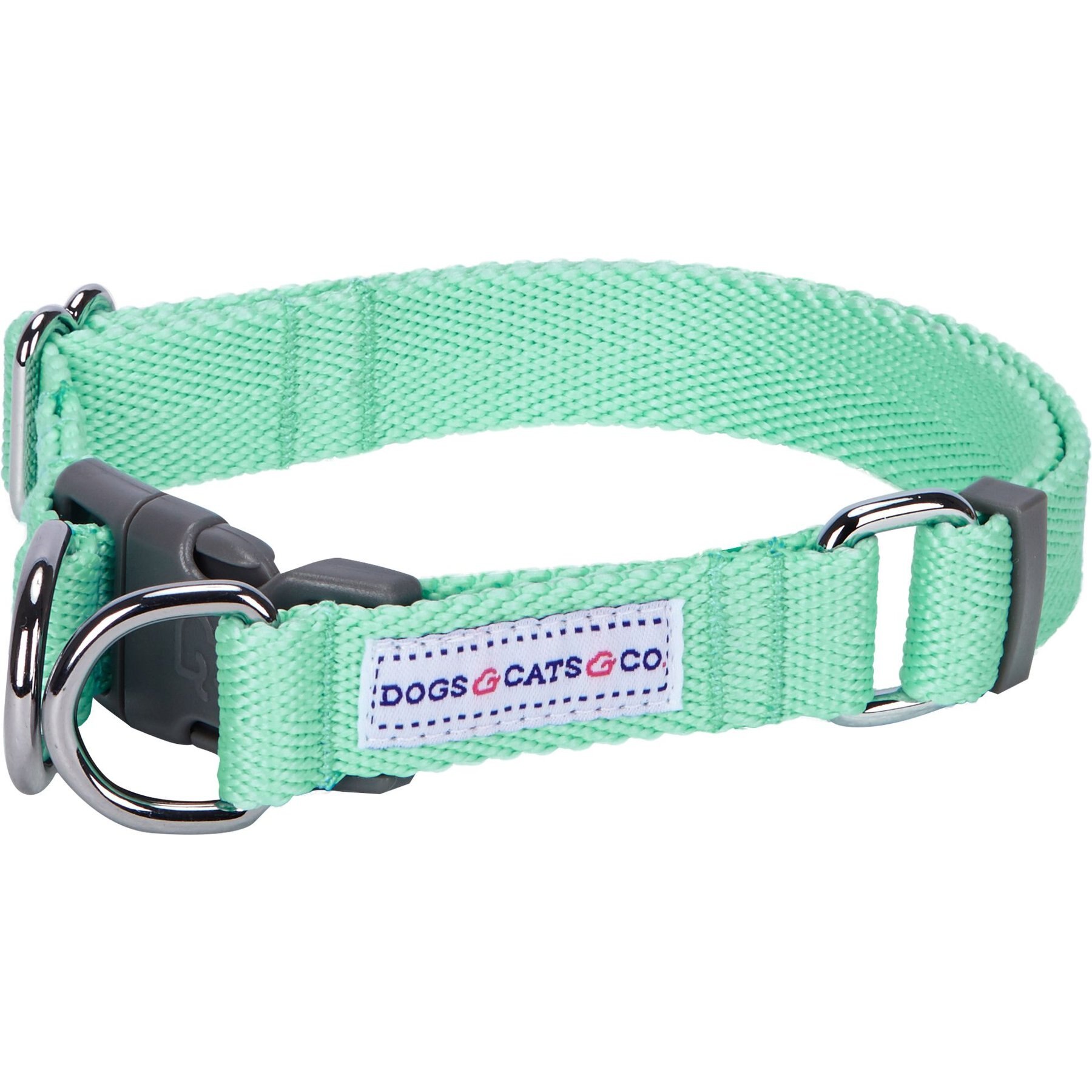 Dogs & Cats & Co. Classic Solid Color Polyester Dog Collar, Mint Green, Large: 26-in neck, 1-in wide
