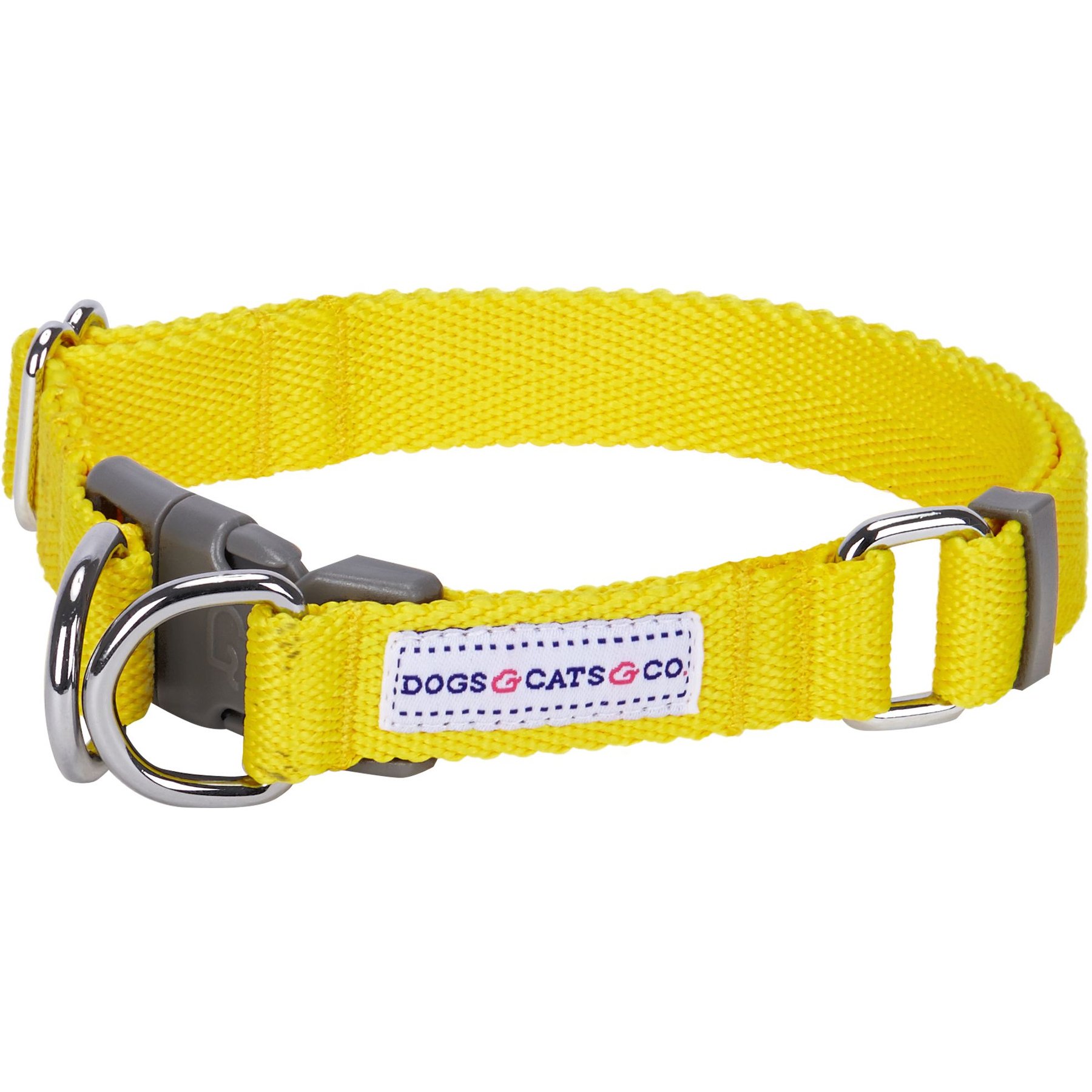Dogs & Cats & Co. Classic Solid Color Polyester Dog Collar, Vibrant Yellow, Small: 16-in neck, 5/8-in wide