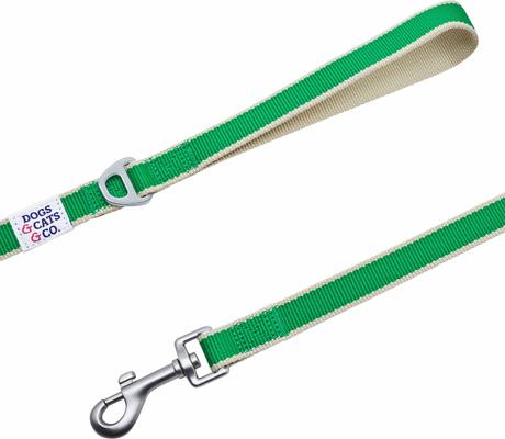 Show full view: Dogs & Cats & Co. Contrast Striped Dog Leash, Bright Green/Sand, Small: 5-ft long, 3/4-in wide slide 3 of 4