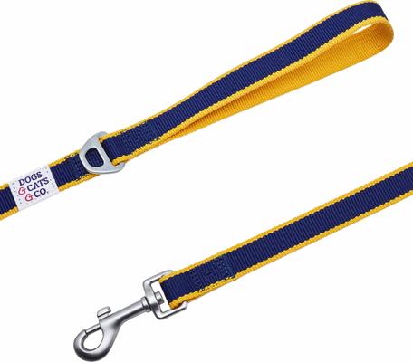Show full view: Dogs & Cats & Co. Contrast Striped Dog Leash, Navy/Bright Yellow, Large: 4-ft long, 1-in wide slide 3 of 4