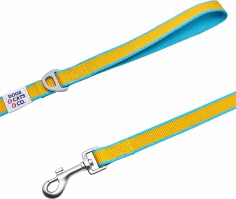 Show full view: Dogs & Cats & Co. Contrast Striped Dog Leash, Solar Yellow/Capri Blue, Large: 4-ft long, 1-in wide slide 3 of 4
