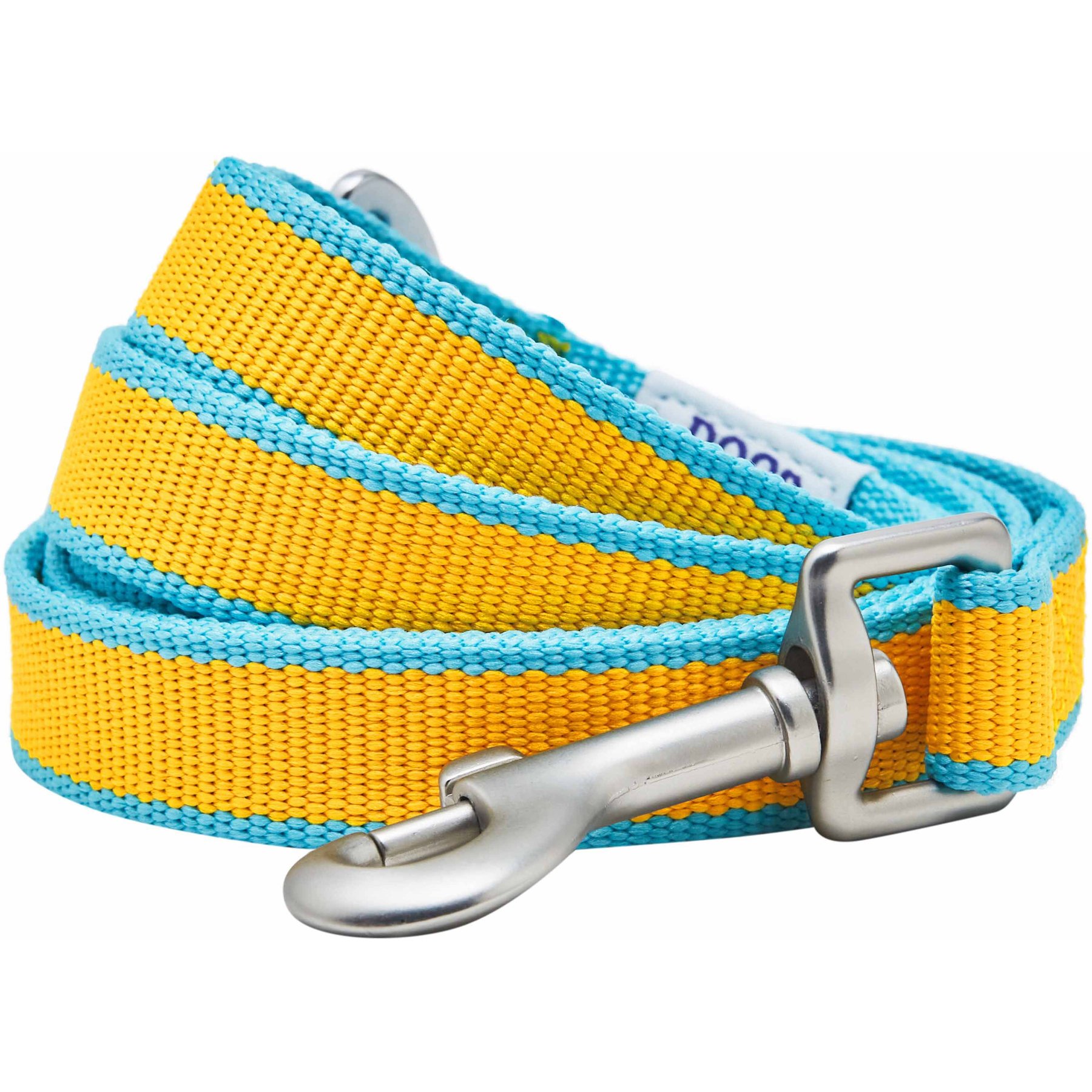 Dogs & Cats & Co. Contrast Striped Dog Leash, Solar Yellow/Capri Blue, Small: 5-ft long, 3/4-in wide