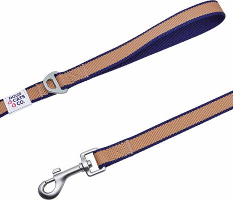 Show full view: Dogs & Cats & Co. Contrast Striped Dog Leash, Tan/Navy, Small: 5-ft long, 3/4-in wide slide 4 of 5