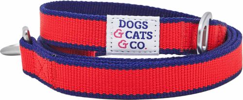 Show full view: Dogs & Cats & Co. Contrast Striped Dog Leash, Tomato Red/Navy, Medium: 5-ft long, 5/8-in wide slide 2 of 4