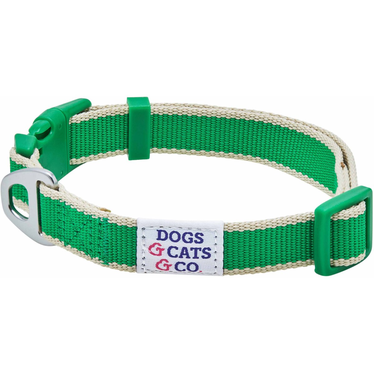 Dogs & Cats & Co. Contrast Striped Polyester Dog Collar, Bright Green & Sand, Medium: 20-in neck, 3/4-in wide