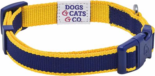 Show full view: Dogs & Cats & Co. Contrast Striped Polyester Dog Collar, Navy & Bright Yellow, Small: 16-in neck, 5/8-in wide slide 5 of 7