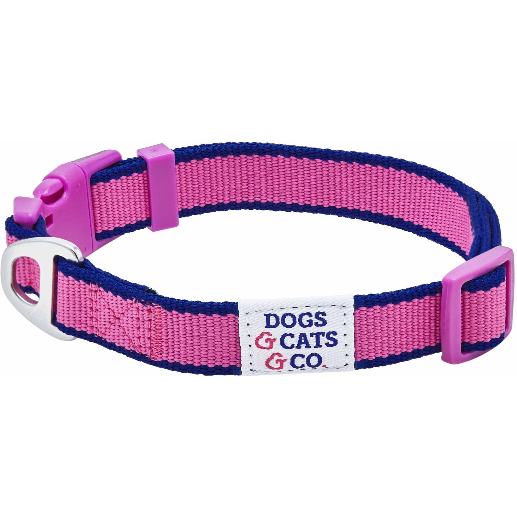 Dogs & Cats & Co. Contrast Striped Polyester Dog Collar, Rose Violet & Royal Blue, Medium: 20-in neck, 3/4-in wide