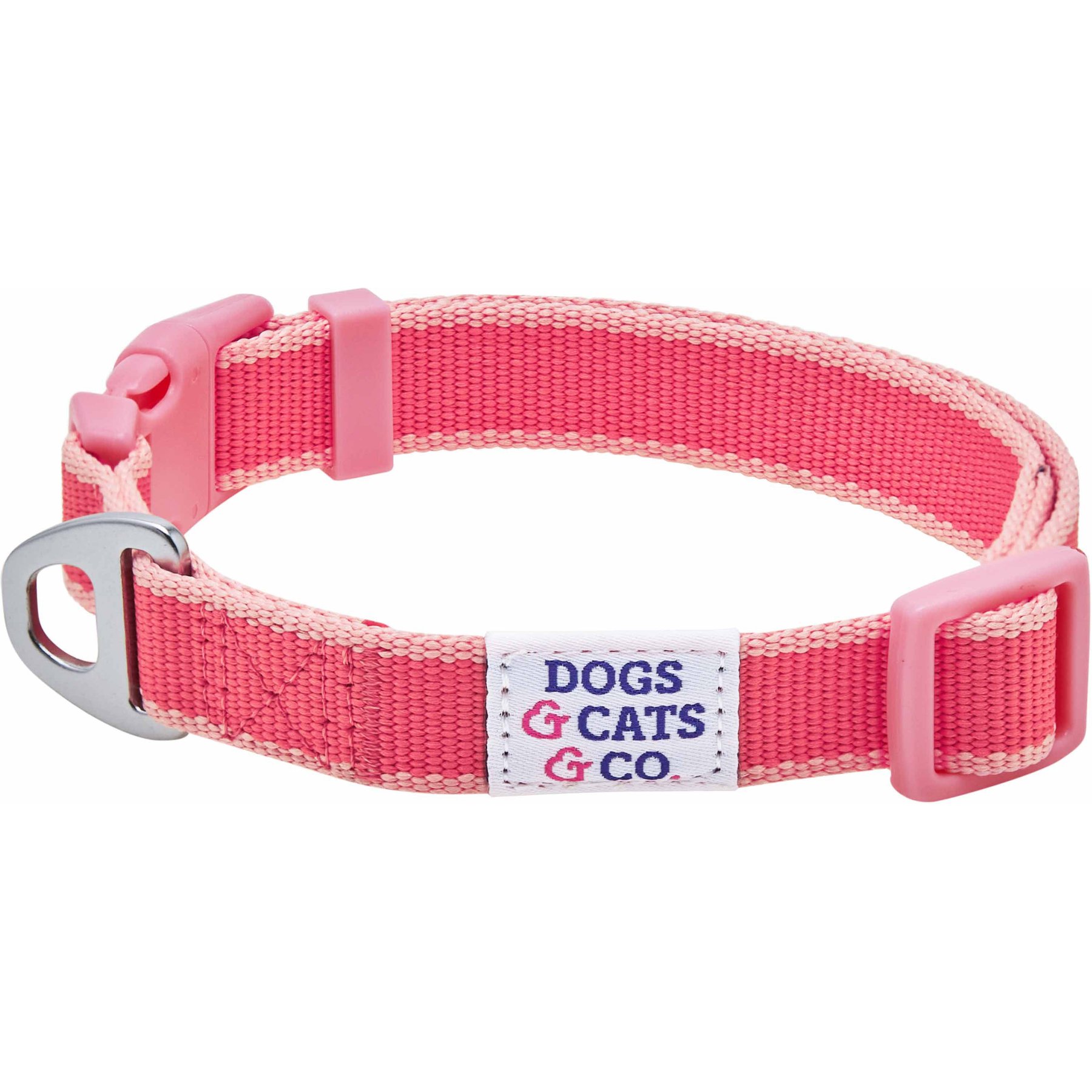 Dogs & Cats & Co. Contrast Striped Polyester Dog Collar, Stunning Brink Pink & Ballerina Pink, Large: 26-in neck, 1-in wide