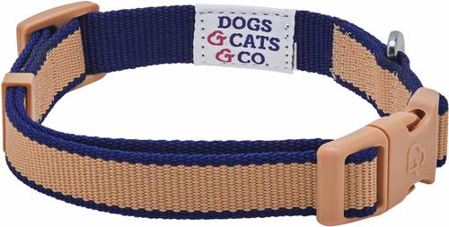 Show full view: Dogs & Cats & Co. Contrast Striped Polyester Dog Collar, Tan & Navy, Medium: 20-in neck, 3/4-in wide slide 5 of 7