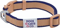 Dogs & Cats & Co. Contrast Striped Polyester Dog Collar, Tan & Navy, Small: 16-in neck, 5/8-in wide