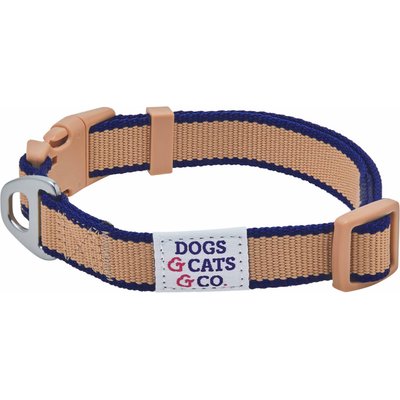 Dogs & Cats & Co. Dogs & Cats & Co. Contrast Striped Polyester Dog Collar, Tan & Navy, Small: 16-in neck, 5/8-in wide