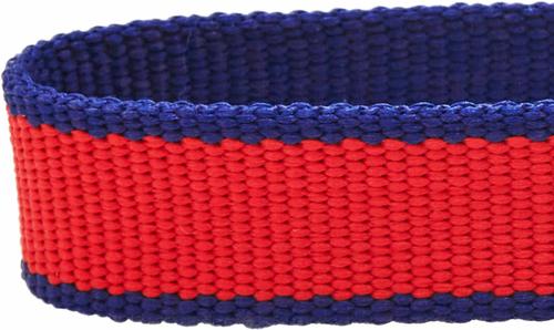 Show full view: Dogs & Cats & Co. Contrast Striped Polyester Dog Collar, Tomato Red & Navy, Small: 16-in neck, 5/8-in wide slide 5 of 6