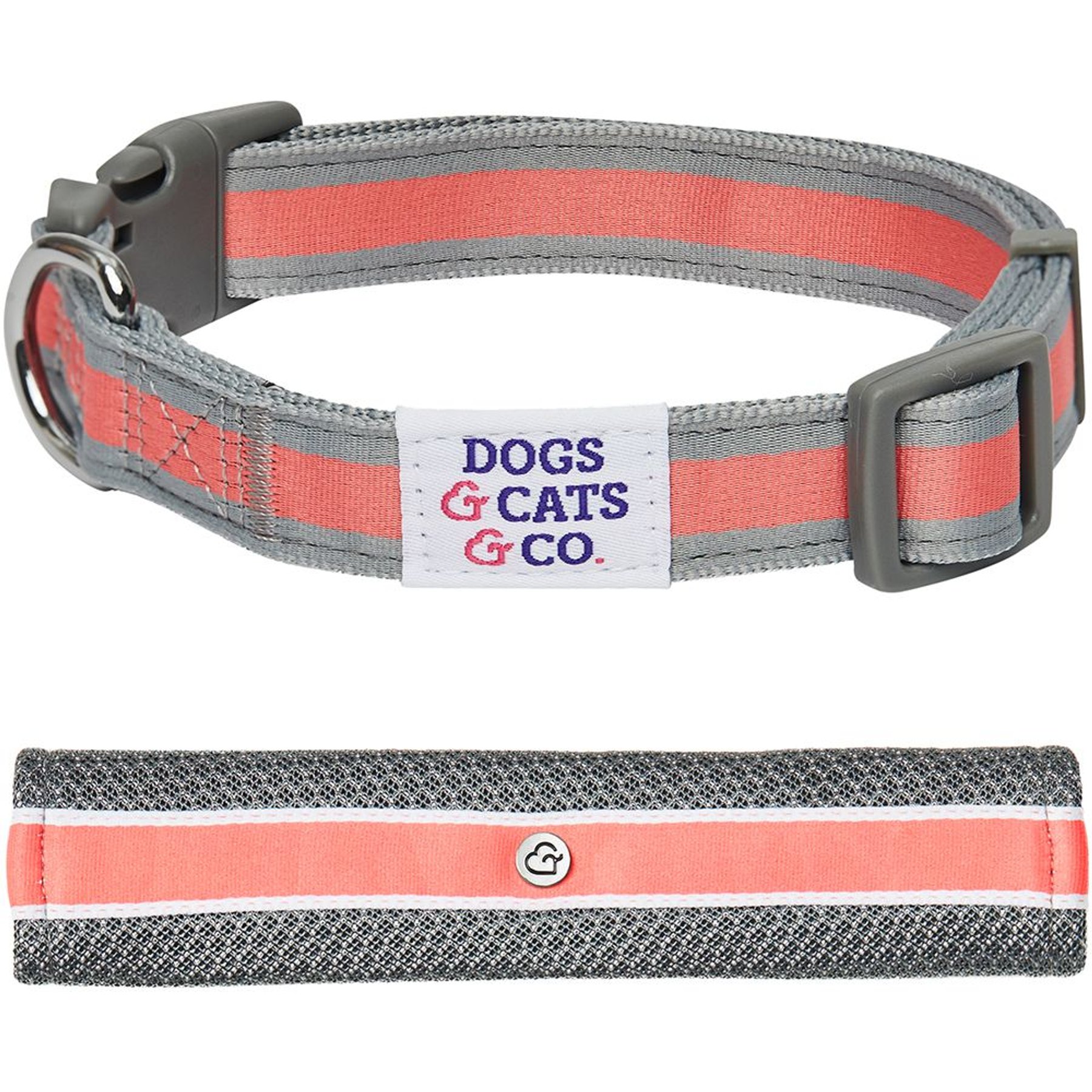 Dogs & Cats & Co. Daily Essential with Add-on Accessory Polyester Dog Collar, Grey/Coral, Small: 16-in neck, 5/8-in wide