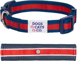Dogs & Cats & Co. Daily Essential with Add-on Accessory Polyester Dog Collar, Navy/Red, Small: 16-in neck, 5/8-in wide