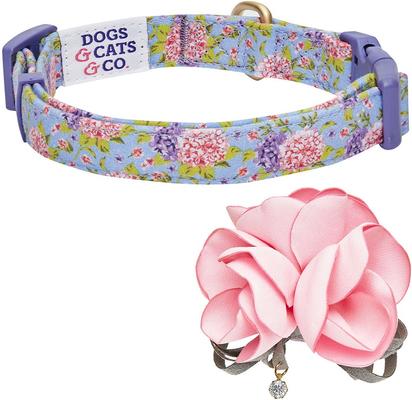 Show full view: Dogs & Cats & Co. Floral with Pink Flower Accessory Polyester Dog Collar, Lavender, Large: 26-in neck, 1-in wide slide 5 of 7