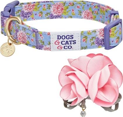 Show full view: Dogs & Cats & Co. Floral with Pink Flower Accessory Polyester Dog Collar, Lavender, Large: 26-in neck, 1-in wide slide 4 of 7