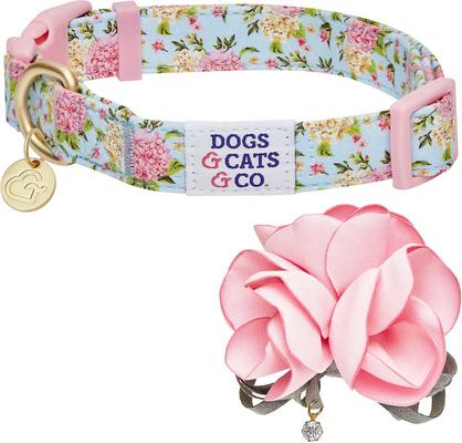 Show full view: Dogs & Cats & Co. Floral with Pink Flower Accessory Polyester Dog Collar, Turquoise, Large: 26-in neck, 1-in wide slide 4 of 7