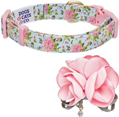 Show full view: Dogs & Cats & Co. Floral with Pink Flower Accessory Polyester Dog Collar, Turquoise, Large: 26-in neck, 1-in wide slide 5 of 7