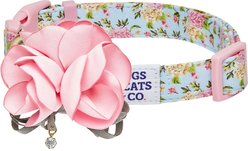 Dogs & Cats & Co. Floral with Pink Flower Accessory Polyester Dog Collar, Turquoise, Small: 16-in neck, 5/8-in wide