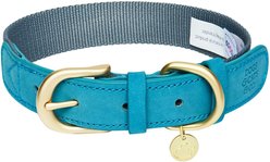 Dogs & Cats & Co. Leather & Polyester Tricolor Striped Suede Dog Collar, Light Blue, Small: 15-in neck, 3/4-in wide
