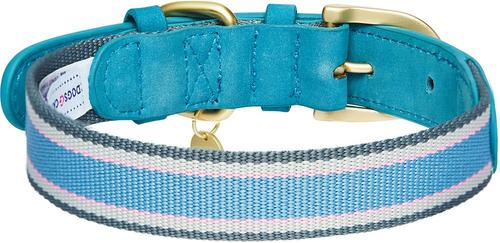 Show full view: Dogs & Cats & Co. Leather & Polyester Tricolor Striped Suede Dog Collar, Light Blue, Small: 15-in neck, 3/4-in wide slide 5 of 8