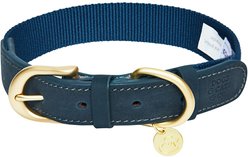 Dogs & Cats & Co. Leather & Polyester Tricolor Striped Suede Dog Collar, Navy Blue, Medium: 18-in neck, 1-in wide