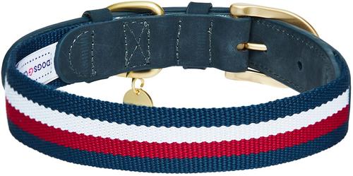Show full view: Dogs & Cats & Co. Leather & Polyester Tricolor Striped Suede Dog Collar, Navy Blue, Medium: 18-in neck, 1-in wide slide 5 of 8