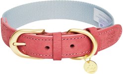 Dogs & Cats & Co. Leather & Polyester Tricolor Striped Suede Dog Collar, Pink, Small: 15-in neck, 3/4-in wide