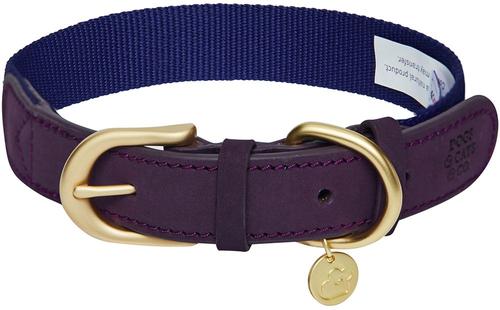 Show full view: Dogs & Cats & Co. Leather & Polyester Tricolor Striped Suede Dog Collar, Purple, Small: 15-in neck, 3/4-in wide slide 1 of 7