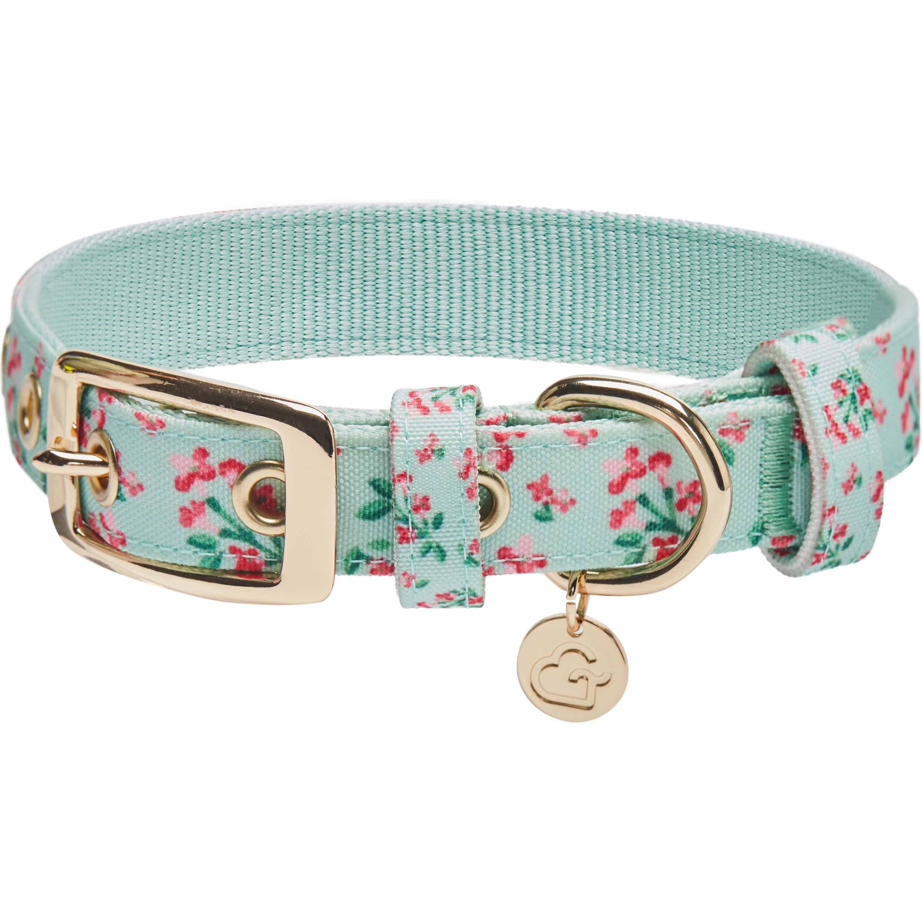 Dogs & Cats & Co. Lilac Flower Polyester Dog Collar, Pastel Green, Medium: 16.5-in neck, 3/4-in wide