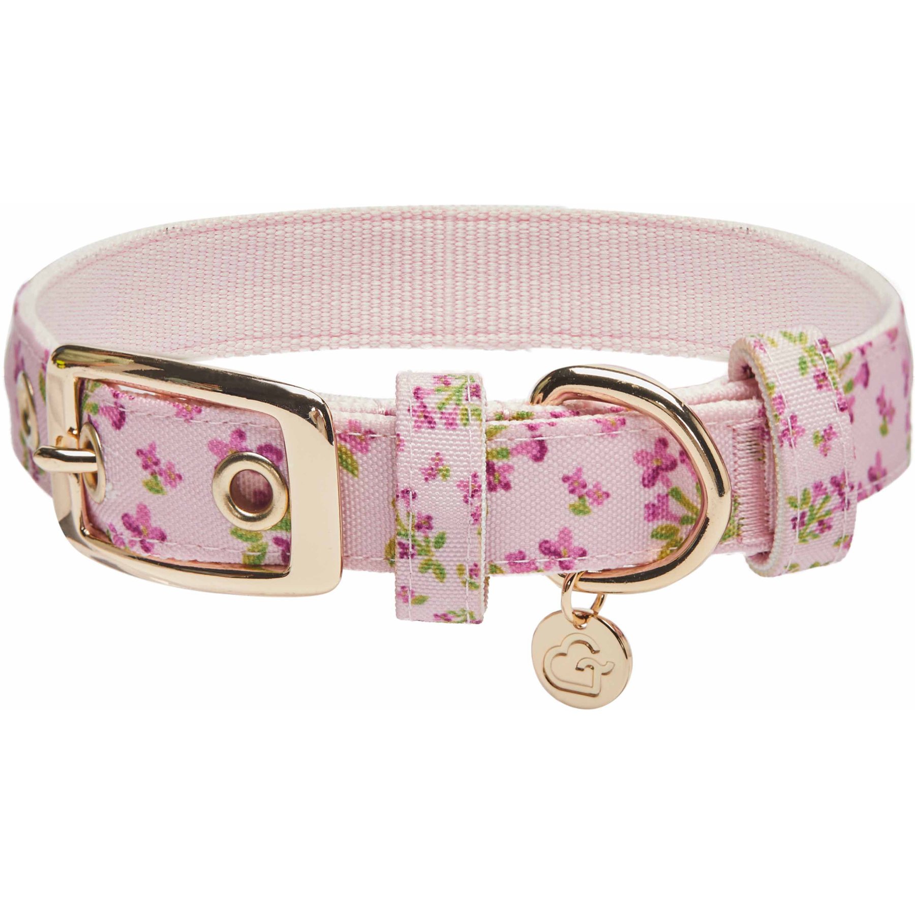 Dogs & Cats & Co. Lilac Flower Polyester Dog Collar, Pink, Medium: 16.5-in neck, 3/4-in wide
