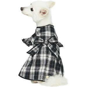 Dogs & Cats & Co. Lolita Fashion Inspired Plaid Tie Waist Dog Dress, Black, 10-in