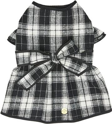 Show full view: Dogs & Cats & Co. Lolita Fashion Inspired Plaid Tie Waist Dog Dress, Black, 12-in slide 5 of 8