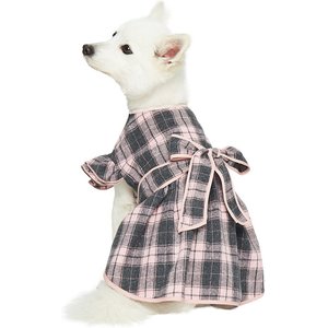 Dogs & Cats & Co. Lolita Fashion Inspired Plaid Tie Waist Dog Dress, Pink, 10-in