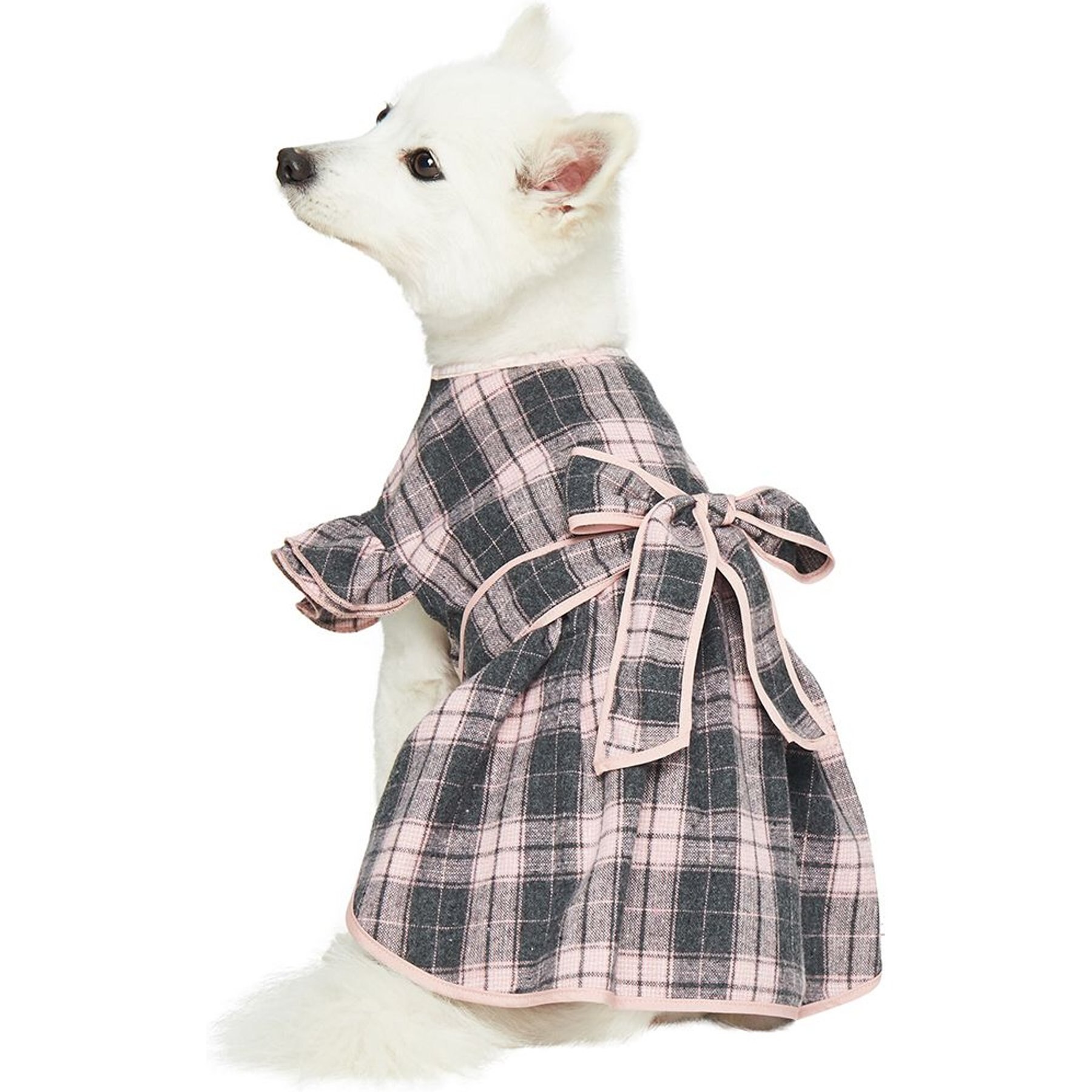 Dogs & Cats & Co. Lolita Fashion Inspired Plaid Tie Waist Dog Dress, Pink, 12-in