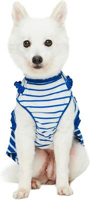 Show full view: Dogs & Cats & Co. Peter Pan Collar Denim Stripes Dog Tank Dress, Blue, 10-in slide 3 of 6