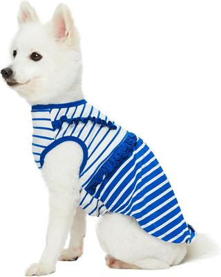 Show full view: Dogs & Cats & Co. Peter Pan Collar Denim Stripes Dog Tank Dress, Blue, 10-in slide 2 of 6