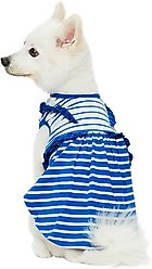 Dogs & Cats & Co. Peter Pan Collar Denim Stripes Dog Tank Dress, Blue, 12-in