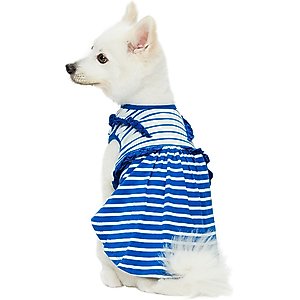 Dogs & Cats & Co. Peter Pan Collar Denim Stripes Dog Tank Dress, Blue, 12-in