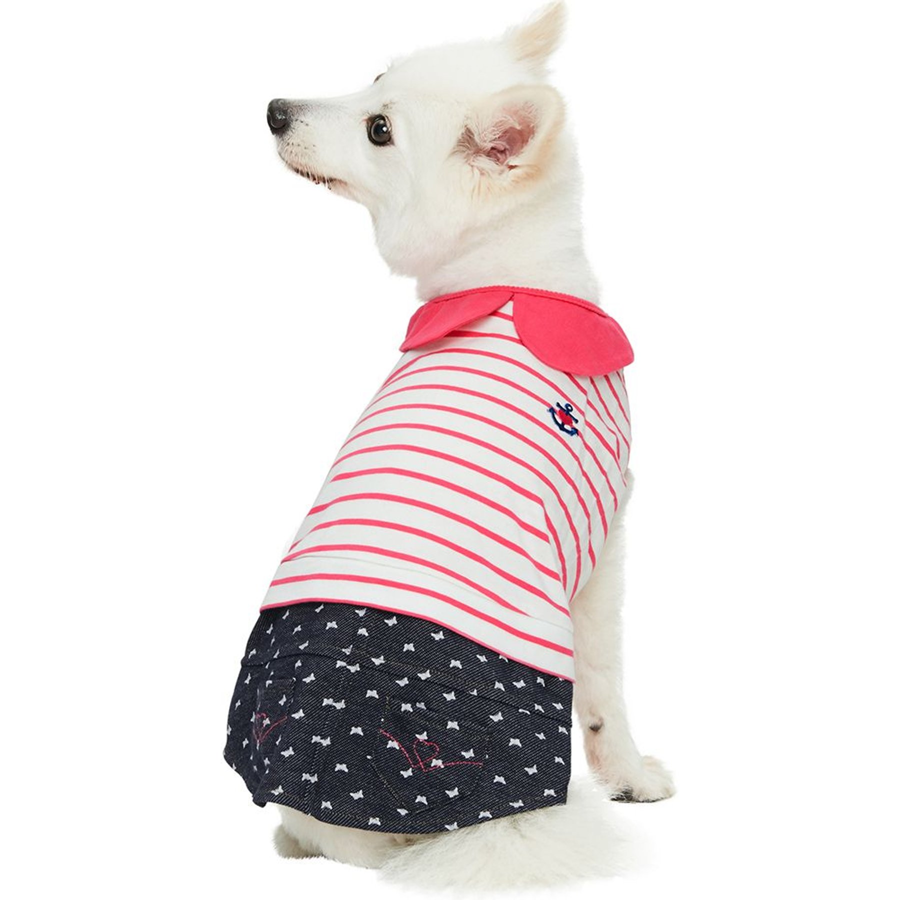 Dogs & Cats & Co. Peter Pan Collar Denim Stripes Dog Tank Dress, Pink, 20-in