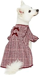 Dogs & Cats & Co. Plaid with Velvet Bowties Dog Dress, Burgundy Red, 10-in