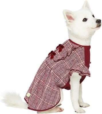 Show full view: Dogs & Cats & Co. Plaid with Velvet Bowties Dog Dress, Burgundy Red, 10-in slide 2 of 8