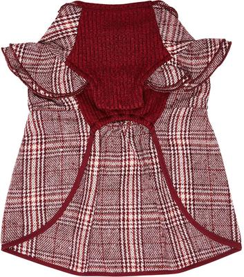 Show full view: Dogs & Cats & Co. Plaid with Velvet Bowties Dog Dress, Burgundy Red, 10-in slide 5 of 8
